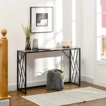 Consola HOMCOM 120 cm, masa canapea industriala cu cadru metalic pentru sufragerie, hol, maro | AOSOM RO imagine