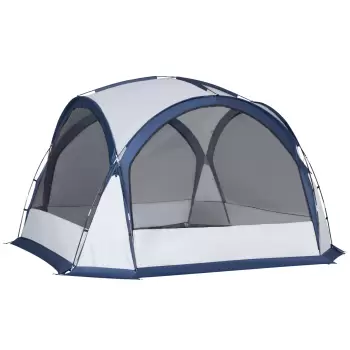 Cort de Camping Outsunny pentru 6-8 persoane cu 4 Usi cu fermoar, 350x350x230cm, Alb si Albastru | Aosom Ro imagine