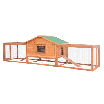 Cusca pentru iepuri cu usi cu sistem de blocare, rampa si tava detasabila 309x79x86cm, din lemn, verde PawHut | Aosom RO imagine