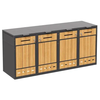 Cutie pentru pubele cu capace rabatabile si usi cu deschidere frontala, pentru 4x120-240 l , 264x84,5x118 cm, Gri+Culoare naturala imagine