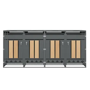 Cutie pentru pubele cu capota rabatabila hidraulic, 4 compartimente, usi incuiabile, 264x80x118,5 cm, Gri+Culoare naturala imagine