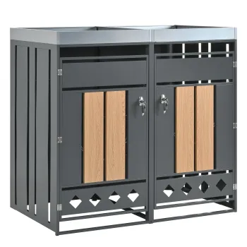 Cutie pentru pubele cu jardiniera integrata, incuiabila, pentru 2 pubele standard, 132x80x124,5 cm, Gri+Culoare naturala imagine