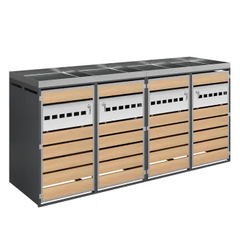 Cutie pentru pubele cu jardiniere integrate, patru usi individuale incuiabile, 264x80x124,5 cm, Gri+Culoare naturala imagine