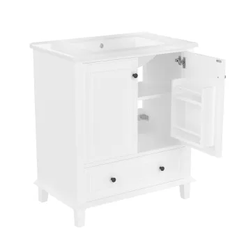 Dulap de baie cu chiuveta, independent, spatiu mare de depozitare, 76x46x87 cm, Alb imagine