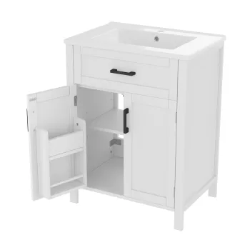 Dulap de baie independent cu chiuveta, rafturi cu usi duble, sertare practice, rafturi ajustabile, 60x46x84,8 cm, Alb imagine