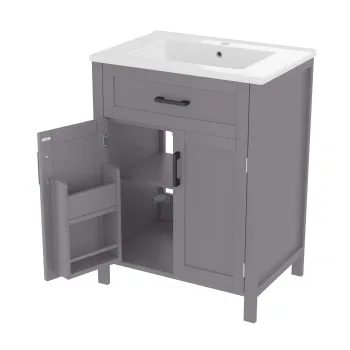 Dulap de baie independent cu chiuveta, rafturi cu usi duble, sertare practice, rafturi ajustabile, 60x46x84,8 cm, Gri imagine