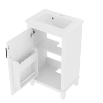 Dulap de baie independent cu lavoar ceramic integrat, rafturi ajustabile, 51x34x83 cm, Alb imagine