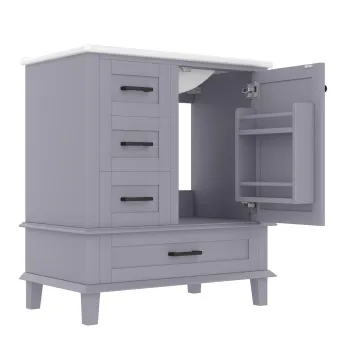 Dulap de baie pe podea cu chiuveta, spatiu de depozitare variat, 76x46x83,5 cm, Gri imagine