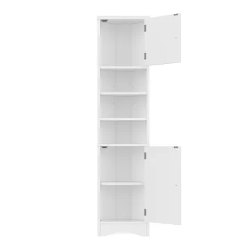 Dulap de baie triunghiular, cu rafturi reglabile si usi duble, 37x24,5x170 cm, Alb imagine