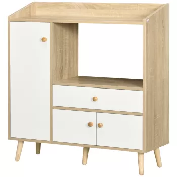 Dulap de bucatarie HOMCOM, dulap cuptor cu microunde, dulap de depozitare cu usi, sertar, rafturi reglabile pentru sufragerie, sufragerie, natural si alb imagine