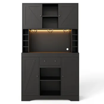 Dulap inalt de bucatarie cu functie de vinoteca, Negru | Aosom Romania imagine