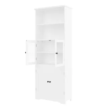 Dulap inalt pentru baie cu spatiu de depozitare, usa de dulap din sticla, rafturi ajustabile, 57,4x28,4x162,5 cm, Alb imagine