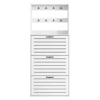Dulap pentru pantofi cu 3 usi, raft pentru pantofi cu carlige, 70x25x165 cm, Alb imagine