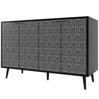 Dulap pentru sufragerie cu usa sculptata cu model unic in chevron, pentru living si sufragerie, 120x35x78 cm, Negru imagine