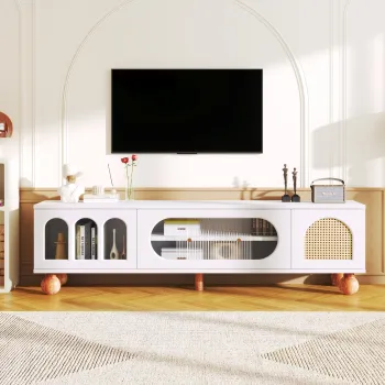 Dulap TV cu Usa Glisanta din Sticla, Alb | Aosom Romania imagine