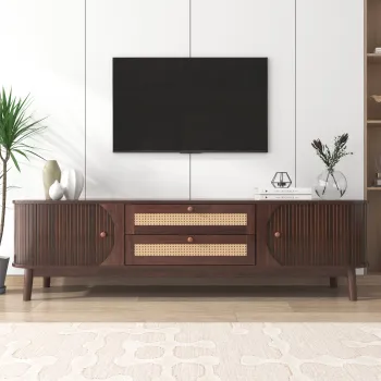 Dulap TV din ratan cu usi si sertare, Culoare naturala | Aosom Romania imagine