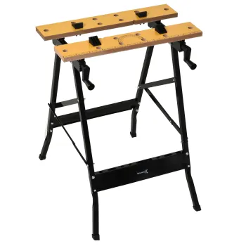 DURHAND Banc pliant de prindere cu 4 menghine, masa de lucru, sarcina 100 kg, 62,5x60,5x78,5cm, negru | Aosom Romania imagine