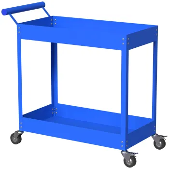 DURHAND Carucior de atelier servanta cu 2 nivele, maner lateral si roti blocabile, 84,5x38x84cm, bleu | Aosom Romania imagine