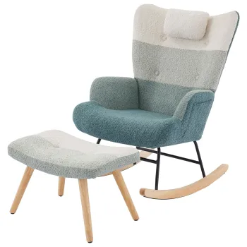 Fotoliu balansoar Boucle in stil patchwork cu dungi colorate, design ergonomic si spatar inalt, Multicolor imagine