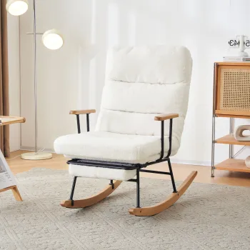 Fotoliu balansoar reclinabil cu brate si suport pentru picioare din material textil, Alb | Aosom Romania imagine