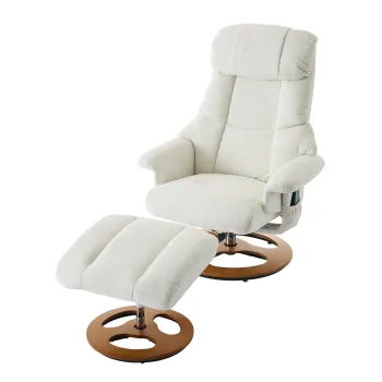 Fotoliu confortabil de relaxare cu functie de masaj si incalzire, rotativ la 360?, spatar reglabil si taburet, material chenille, 81x83,5x111 cm, Alb imagine