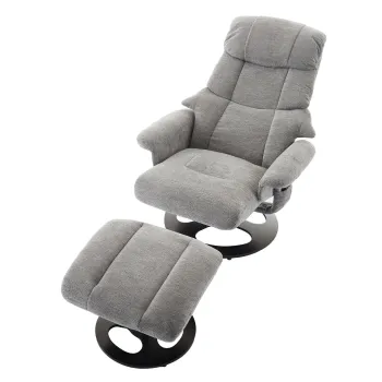 Fotoliu confortabil de relaxare cu functie de masaj si incalzire, rotativ la 360?, spatar reglabil si taburet, material chenille, 81x83,5x111 cm, Gri imagine