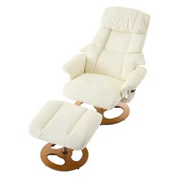Fotoliu confortabil de relaxare cu functie de masaj si incalzire, rotativ la 360?, spatar reglabil si taburet, material PU, 81x83,5x111 cm, Alb imagine