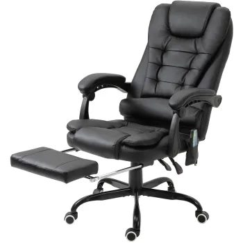 Fotoliu de birou cu masaj cu 7 puncte de vibratie, ergonomic cu suport pentru picioare si spatar inclinat la 155?, negru Vinsetto | Aosom RO imagine