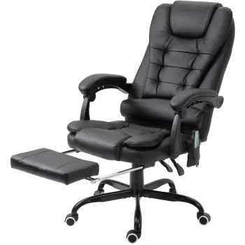 Fotoliu de birou cu masaj Vinsetto cu 7 puncte de vibratie, scaun de birou ergonomic cu suport pentru picioare si spatar inclinat la 155?, de culoare negru imagine
