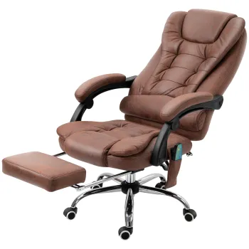 Fotoliu de birou pentru masaj si inclinat Vinsetto cu 6 puncte de vibratie si incalzire, scaun de birou reglabil pe inaltime, de culoare maro imagine