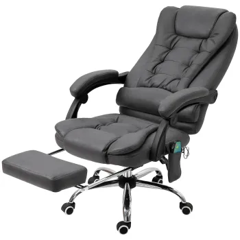 Fotoliu de birou pentru masaj si rabatabil Vinsetto cu 6 puncte de masaj si incalzire, Scaun de birou cu inaltime reglabila, de culoare gri imagine