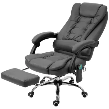 Fotoliu de birou pentru masaj si rabatabil Vinsetto cu 6 puncte de masaj si incalzire, Scaun de birou cu inaltime reglabila, de culoare gri imagine