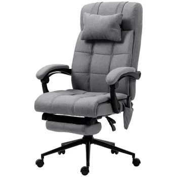 Fotoliu de birou Vinsetto cu incalzire cu 6 puncte de masaj si 5 moduri, scaun de birou ergonomic cu suport pentru picioare si spatar inclinabil la 155?, de culoare gri imagine