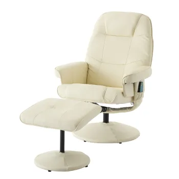 Fotoliu de masaj cu functie de inclinare, fotoliu de relaxare din material PU, rotatie de 360?, incalzire & taburet, 75x79,5x107 cm, Bej imagine