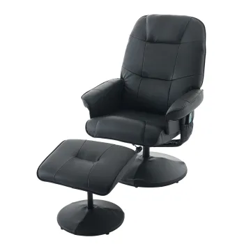 Fotoliu de masaj cu functie de inclinare, fotoliu de relaxare din material PU, rotatie de 360?, incalzire & taburet, 75x79,5x107 cm, Negru imagine