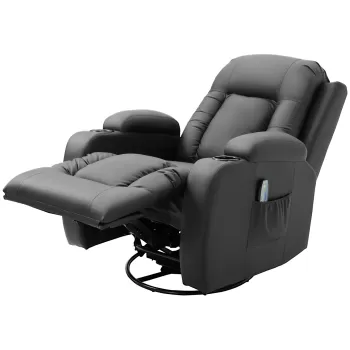 Fotoliu de masaj cu incalzire de relaxare HOMCOM, fotoliu inclinabil pana la 150? din piele artificiala cu 8 puncte de masaj si telecomanda, 85x94x104cm, de culoare negru imagine