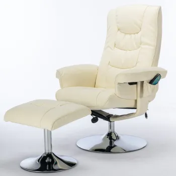 Fotoliu de masaj cu piele PU, aparat de masaj cu 5 puncte si functie de incalzire, rotativ la 360?, pentru living si dormitor, 79x79x106 cm, Bej imagine