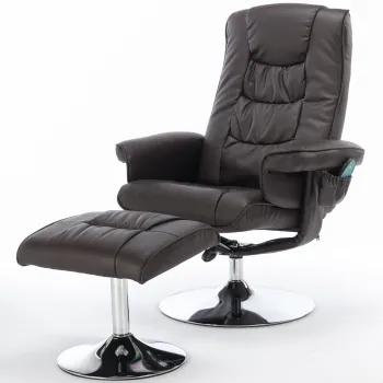 Fotoliu de masaj cu piele PU, aparat de masaj cu 5 puncte si functie de incalzire, rotativ la 360?, pentru living si dormitor, 79x79x106 cm, Maro imagine