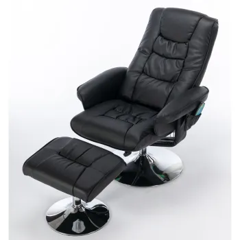 Fotoliu de masaj cu piele PU, aparat de masaj cu 5 puncte si functie de incalzire, rotativ la 360?, pentru living si dormitor, 79x79x106 cm, Negru imagine