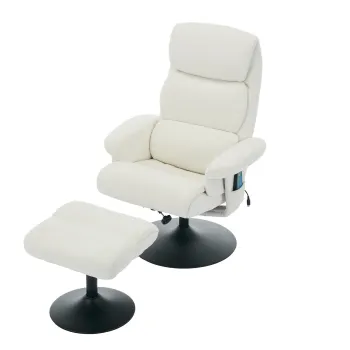 Fotoliu de relaxare cu functie de inclinare si masaj in 5 puncte, fotoliu TV cu functie de incalzire electrica si taburet, rotativ 360?, material chenille, 75,5x77x100 cm, Alb imagine