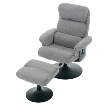 Fotoliu de relaxare cu functie de inclinare si masaj in 5 puncte, fotoliu TV cu functie de incalzire electrica si taburet, rotativ 360?, material chenille, 75,5x77x100 cm, Gri imagine
