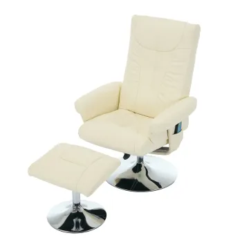 Fotoliu de relaxare cu functie de inclinare si masaj in 5 puncte, fotoliu TV cu functie de incalzire electrica si taburet, rotativ 360?, material PU, 75x76x103 cm, Bej imagine