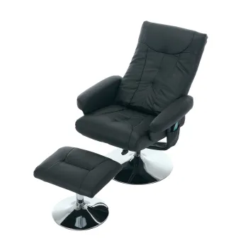 Fotoliu de relaxare cu functie de inclinare si masaj in 5 puncte, fotoliu TV cu functie de incalzire electrica si taburet, rotativ 360?, material PU, 75x76x103 cm, Negru imagine