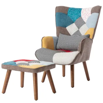 Fotoliu modern cu perne si taburet, Multicolor | Aosom Romania imagine