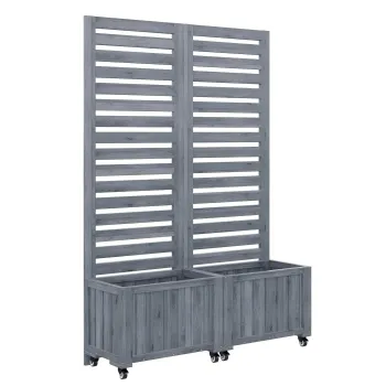 Ghiveci cu spalier, 2 jardiniere mari si 2 spalieri de gradina ca suport pentru plante cataratoare, 102,5x32x152,5 cm, Gri imagine