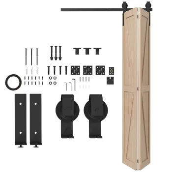 HOMCOM 122 CM Kit de sina pentru usa glisanta pliabila din otel pentru 2 usi de hambar | Aosom Romania imagine