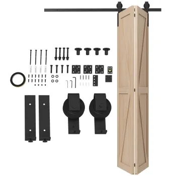 HOMCOM 152,5 CM Kit de Sine pentru Usa Glisanta Pliabila in Otel Carbon pentru 2 Usi | Aosom Romania imagine