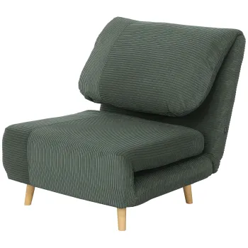 HOMCOM 2-in-1 Fotoliu extensibil Pat pentru oaspeti, tetiera reglabila, aspect catifea reiata 82 cm x 87 cm x 89 cm Verde | Aosom Romania imagine