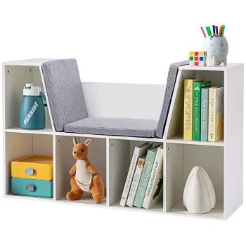 HOMCOM 2 in 1 Raft pentru copii Raft + Banca cu scaun inclus 103 cm x 30 cm x 62 cm Alb + Gri | Aosom Romania imagine