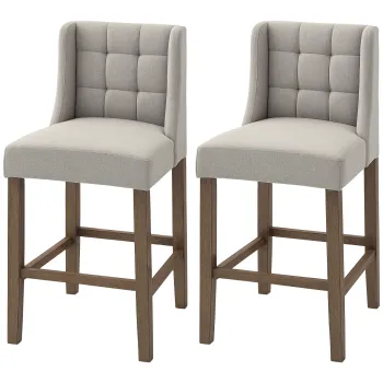 HOMCOM 2 Scaune de Bar Set cu Butoni, Lemn Masiv, incl. Suport pentru Picioare, 47 cm x 50 cm x 101 cm, Gri + Natur | Aosom Romania imagine